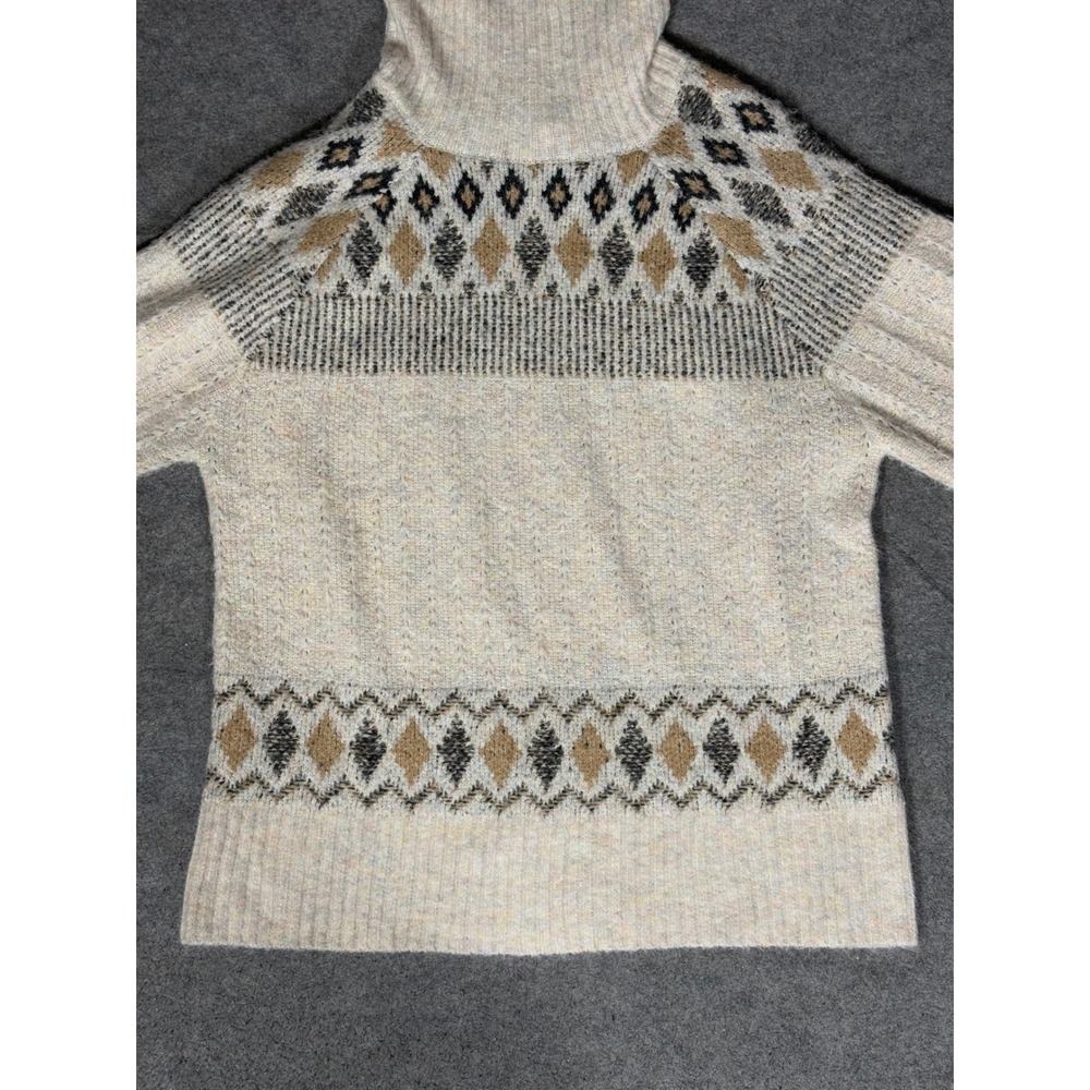 Artelier Nicole Miller Womens Cream Fair Isle Diamond Turtleneck Sweater Size‎ M - Picture 2 of 8
